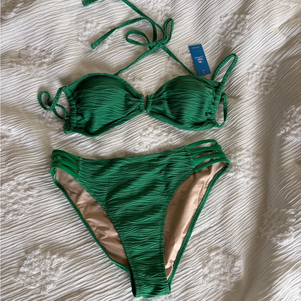 Cupshe Kelly Green Textured Bikini Bottoms